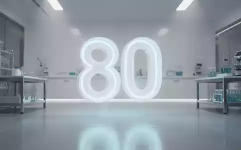 Eine leuchtende '80' Ziffer in einer futuristischen Forschungsumgebung, symbolisiert den Fortschritt klinischer Studien. - Foto: über boerse-global.de