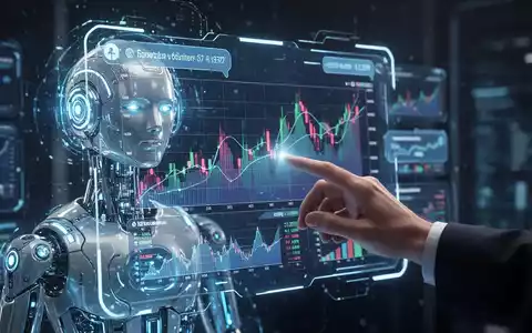 A futuristic AI chatbot interface showing financial data and charts on a holographic screen, with a hand interacting. - Foto: über boerse-global.de