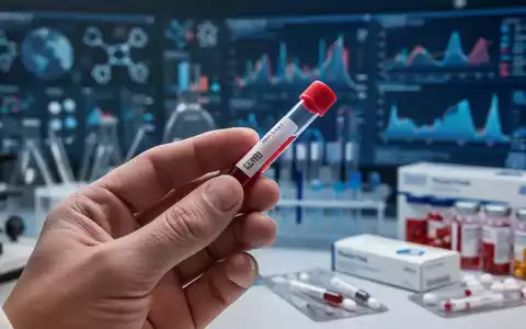 Nahaufnahme einer Hand, die ein Blutröhrchen hält, mit verschwommenem Hintergrund aus medizinischer Forschungsausrüstung und Daten. - Foto: über boerse-global.de