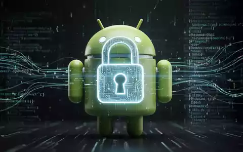 A stylized Android robot head with a glowing digital lock icon, representing mobile security and data privacy. - Foto: über boerse-global.de