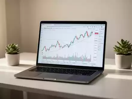 Ein minimalistischer Schreibtisch mit Laptop und Finanzgrafik, symbolisiert finanzielle Unabhängigkeit und frühen Ruhestand. - Foto: über boerse-global.de