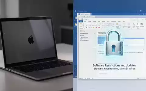 Ein geteiltes Bild mit einem Apple MacBook und einer Microsoft Office-Anwendungsoberfläche, überlagert mit einem digitalen Schloss-Symbol. - Foto: über boerse-global.de