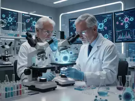 Ein Wissenschaftler in einem modernen Labor betrachtet zelluläre Strukturen unter einem Mikroskop, umgeben von High-Tech-Geräten. - Foto: über boerse-global.de