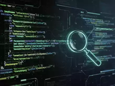 Abstract representation of AI code review, with glowing lines of code on a dark interface and a subtle magnifying glass icon. - Foto: über boerse-global.de