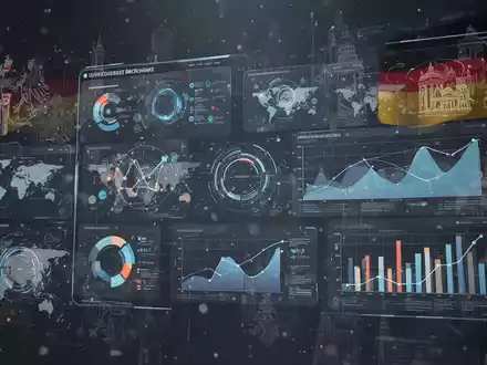 Digital interface displaying web design elements and data, symbolizing Germany's competitive web design market and economic trends. - Foto: über boerse-global.de