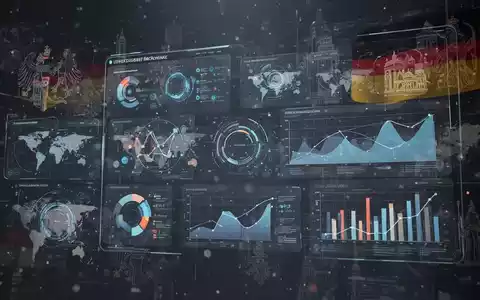 Digital interface displaying web design elements and data, symbolizing Germany's competitive web design market and economic trends. - Foto: über boerse-global.de