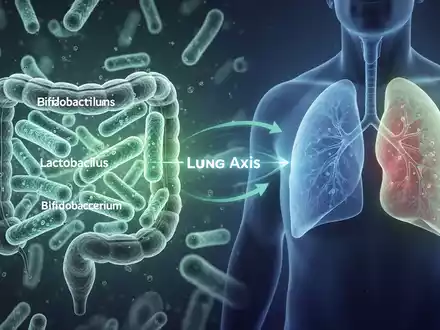 Mikroskopische Darstellung von Probiotika im Darm, die eine Verbindung zu einer gesunden Lunge symbolisiert, um die Darm-Lungen-Achse darzustellen. - Foto: über boerse-global.de