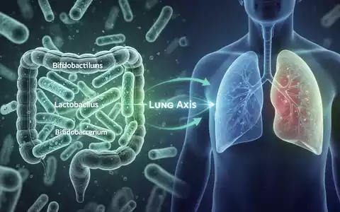 Mikroskopische Darstellung von Probiotika im Darm, die eine Verbindung zu einer gesunden Lunge symbolisiert, um die Darm-Lungen-Achse darzustellen. - Foto: über boerse-global.de