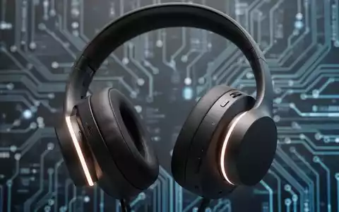 Sleek, modern over-ear headphones with a subtle glow, against a blurred background of abstract digital circuit patterns. - Foto: über boerse-global.de
