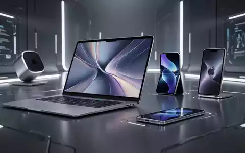 A close-up of several futuristic Apple devices, including a foldable phone and a very thin laptop, showcasing new industrial designs. - Foto: über boerse-global.de