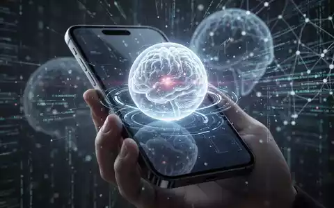 A close-up of an iPhone screen showing a glowing, translucent AI orb interface, held by a hand with a blurred tech background. - Foto: über boerse-global.de