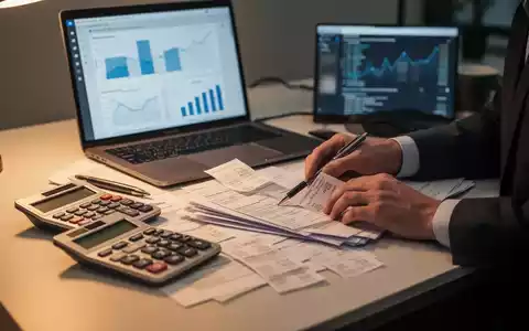 Eine Person sortiert Finanzdokumente und Belege auf einem Schreibtisch, mit einem Laptop und einem Taschenrechner im Hintergrund. - Foto: über boerse-global.de