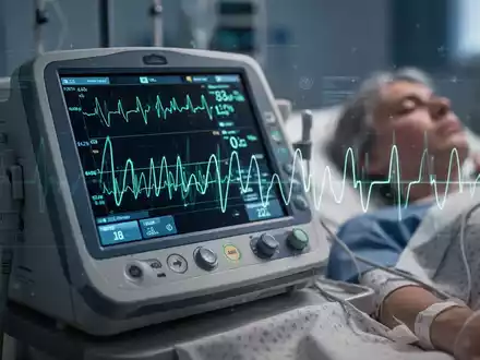 Nahaufnahme eines digitalen medizinischen Geräts, das die Vitalfunktionen eines Patienten überwacht, mit einer Grafik der Herzfrequenz. - Foto: über boerse-global.de