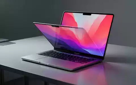 A sleek, silver Apple MacBook Neo laptop, partially open, with a bright screen, resting on a clean, modern desk. - Foto: über boerse-global.de