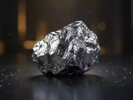 Ein einzelnes, poliertes Stück kritischen Metallerzes, wie Lithium oder Kobalt, liegt auf einer dunklen, reflektierenden Oberfläche. - Foto: über boerse-global.de