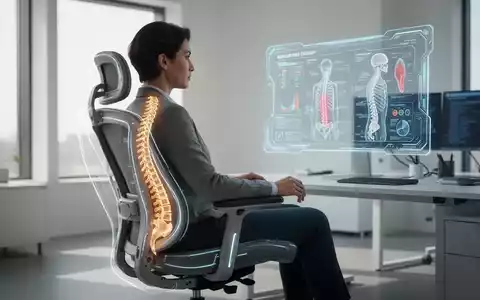 Eine Person sitzt in einem modernen, ergonomischen Bürostuhl mit futuristischen Bildschirmen im Hintergrund, die Gesundheitstechnologie darstellen. - Foto: über boerse-global.de