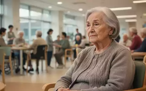 Eine ältere Frau sitzt in einem hellen Gemeinschaftszentrum, mit einem nachdenklichen Ausdruck. - Foto: über boerse-global.de