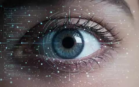 A close-up digital biometric scan of an eye with data points, symbolizing AI, privacy, and security measures. - Foto: über boerse-global.de