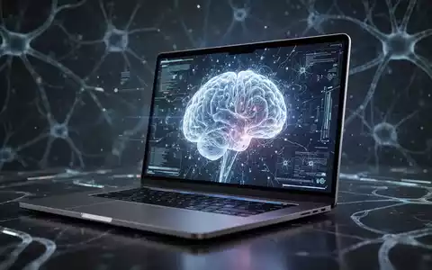 A futuristic laptop screen showing an abstract, glowing AI interface with neural network patterns, representing advanced AI integration. - Foto: über boerse-global.de