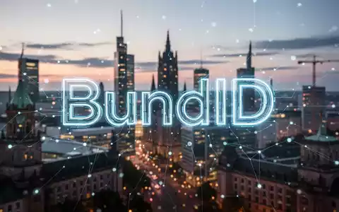 A glowing, stylized 'BundID' logo overlays a blurred modern German city skyline at dusk, symbolizing digital public administration. - Foto: über boerse-global.de