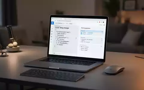 A modern desk with a laptop displaying a local-first task management application, emphasizing privacy and a clutter-free workspace. - Foto: über boerse-global.de