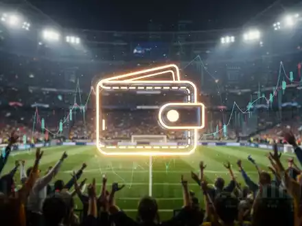 A glowing crypto wallet icon over a blurred soccer stadium, with abstract data visualizations. - Foto: über boerse-global.de