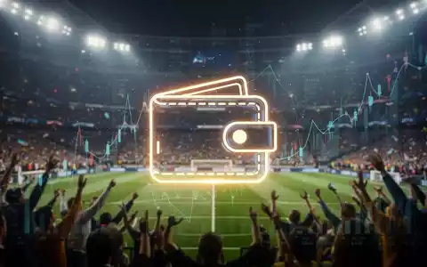 A glowing crypto wallet icon over a blurred soccer stadium, with abstract data visualizations. - Foto: über boerse-global.de