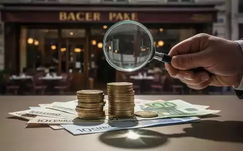 Eine Hand hält eine Lupe über einen Stapel Euro-Münzen und -Scheine. Im Hintergrund ist eine unscharfe Restaurantfassade zu sehen. - Foto: über boerse-global.de