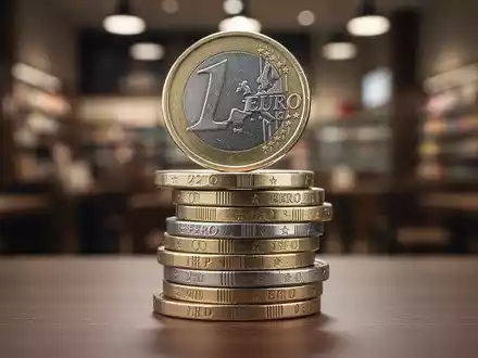 Ein Nahaufnahme-Bild von aufeinander gestapelten 1- und 2-Euro-Münzen, die unsicher balancieren, mit verschwommenem Hintergrund eines Geschäfts. - Foto: über boerse-global.de