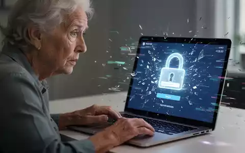 Ältere australische Person mit besorgtem Blick auf einen Laptop-Bildschirm, der eine gestörte Anmeldeseite anzeigt. - Foto: über boerse-global.de