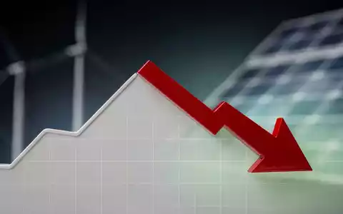 Ein stilisierter Graph mit einem roten Pfeil, der einen Kursrückgang von einem Hochpunkt bei einem Wertpapier von Vulcan Energy anzeigt. - Foto: über boerse-global.de