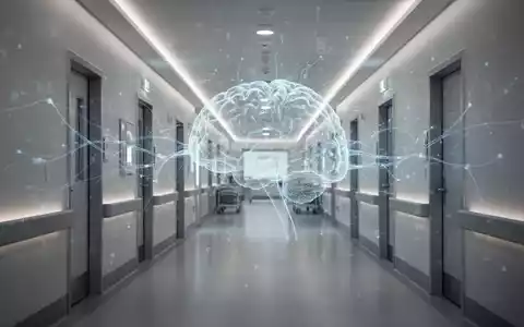 Ein moderner, heller Krankenhausflur mit indirekter Beleuchtung und einer subtilen digitalen Überlagerung von neuronalen Netzwerken. - Foto: über boerse-global.de