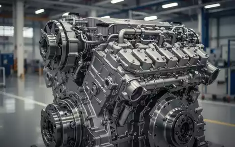 Nahaufnahme eines modernen Industriemotors mit komplexen Metallkomponenten in einer Fabrikumgebung, symbolisiert Leistung und Ingenieurwesen. - Foto: über boerse-global.de