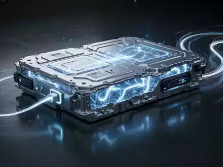 Ein futuristischer Elektrofahrzeug-Batteriepack mit leuchtenden internen Komponenten auf einer dunklen Oberfläche. - Foto: über boerse-global.de