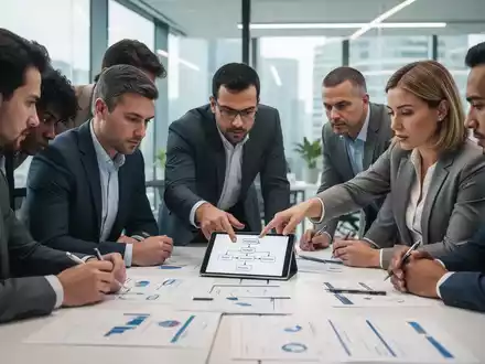 Eine vielfältige Gruppe von Büroangestellten, die in einem modernen Büro zusammenarbeiten und Dokumente und eine Tablette überprüfen. - Foto: über boerse-global.de