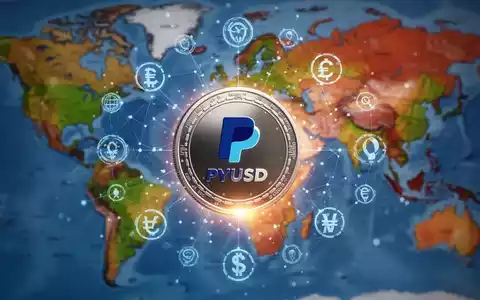 A glowing digital PayPal PYUSD coin surrounded by interconnected currency symbols and a blurred world map, highlighting global expansion. - Foto: über boerse-global.de