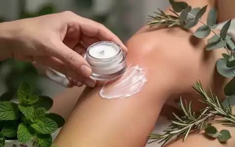 Eine Hand trägt eine pflanzliche Schmerzcreme auf ein Gelenk auf, mit unscharfen botanischen Elementen im Hintergrund. - Foto: über boerse-global.de