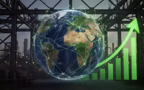 Eine Weltkugel mit leuchtenden Handelsrouten und Industriesilhouetten im Hintergrund, die globale Klimapolitik und Emissionen symbolisiert. - Foto: über boerse-global.de