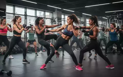 Eine Gruppe von Frauen unterschiedlichen Alters und Ethnien trainiert in einem hellen Fitnessstudio Selbstverteidigung und Fitness. - Foto: über boerse-global.de