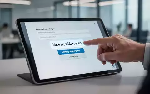 Eine Hand klickt auf einem Tablet einen digitalen Button mit der Aufschrift „Vertrag widerrufen“, um den E-Rechnungsprozess zu veranschaulichen. - Foto: über boerse-global.de