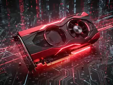 A stylized, glowing red and black graphics card with intricate circuitry, symbolizing advanced technology and data processing. - Foto: über boerse-global.de