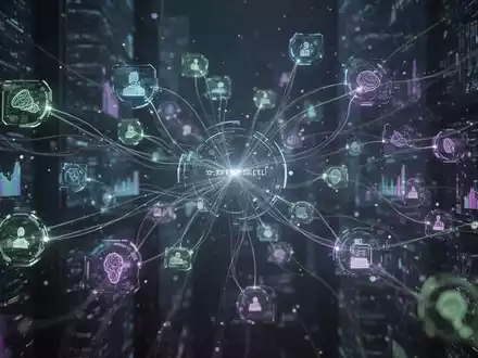 Abstrakte Darstellung von Datenflüssen und digitalen Elementen, die ein Kontextmodell symbolisieren, mit leuchtenden Verbindungen. - Foto: über boerse-global.de