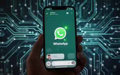 A smartphone screen showing the WhatsApp chat interface with a green dot on a profile picture, held by a hand. - Foto: über boerse-global.de