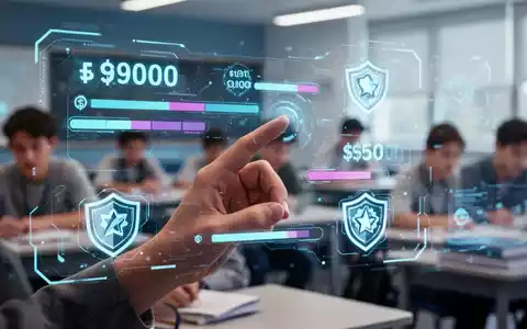 Nahaufnahme einer Hand, die mit einer holografischen Benutzeroberfläche interagiert, die gamifizierte Bildungselemente anzeigt. - Foto: über boerse-global.de