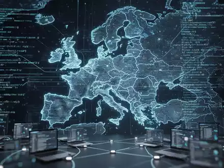 Digital map of Europe with glowing lines of code, symbolizing European tech sovereignty and open-source innovation. - Foto: über boerse-global.de