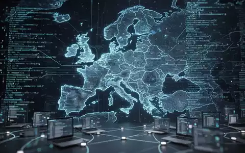 Digital map of Europe with glowing lines of code, symbolizing European tech sovereignty and open-source innovation. - Foto: über boerse-global.de