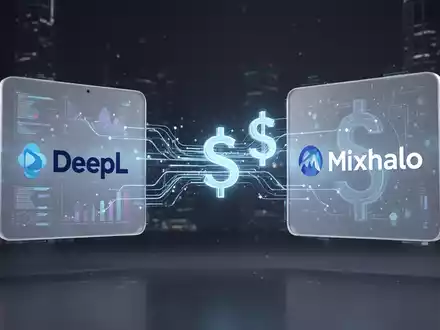 DeepL- und Mixhalo-Plattformen, die eine digitale Übernahme symbolisieren, mit einem Dollarzeichen. Abstract, sauber, modern. - Foto: über boerse-global.de