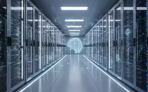 A modern, brightly lit data center with rows of server racks, glowing with blue and white light, symbolizing digital public administration and AI. - Foto: über boerse-global.de
