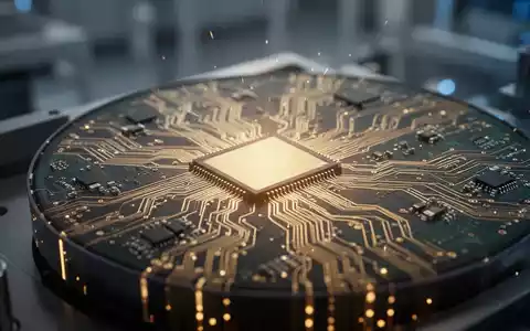 Nahaufnahme eines Mikrochips oder einer Halbleiter-Wafer mit goldenem Schein, der technologischen Fortschritt und Wert symbolisiert. - Foto: über boerse-global.de