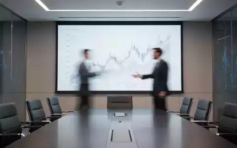 Eine moderne Konferenzszene mit einem Bildschirm, der ein abstraktes Finanzdiagramm anzeigt, und einer Person, die darauf zeigt. - Foto: über boerse-global.de